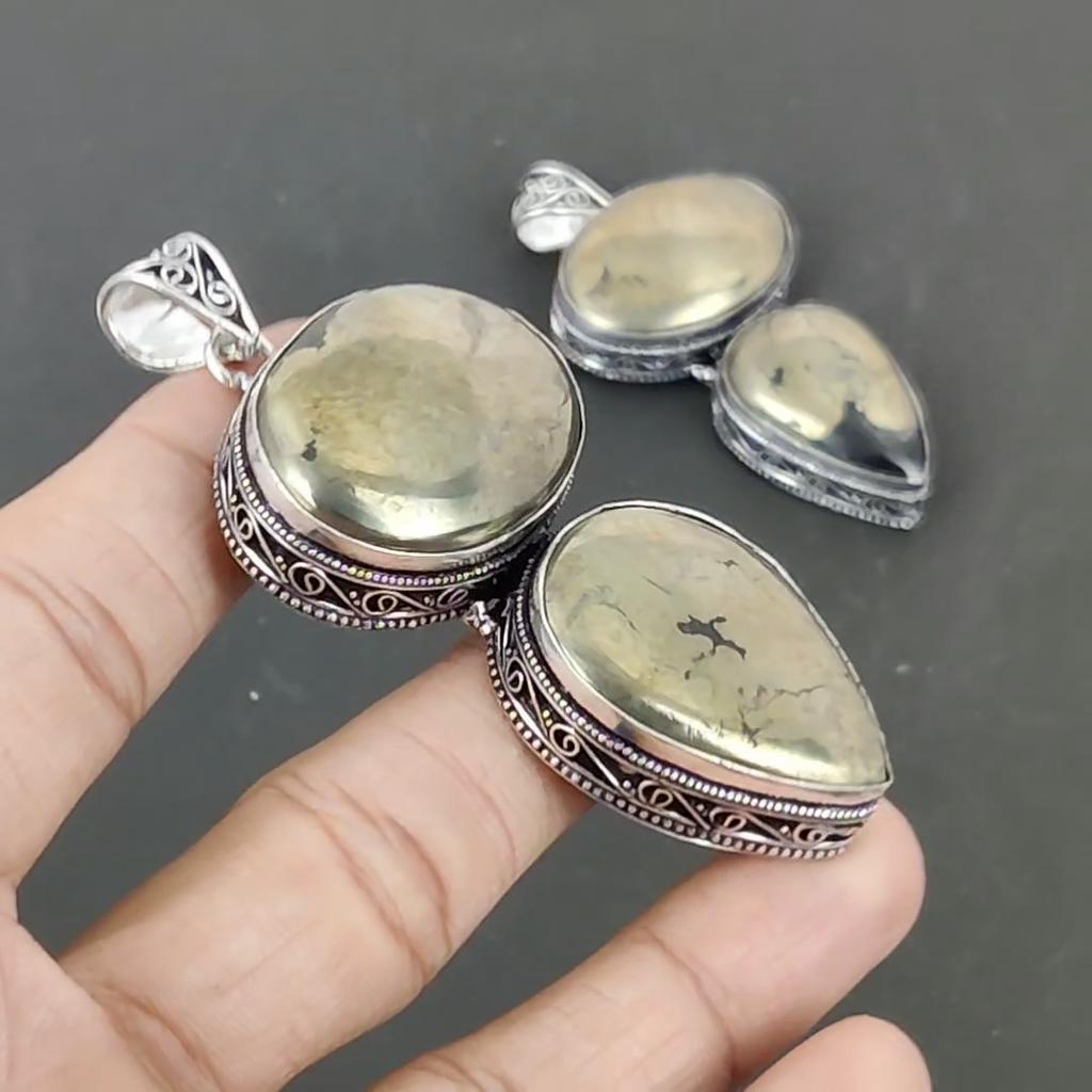 Подвеска из стерлингового серебра 925 пробы ручной работы с золотым драгоценным камнем из пирита, подвеска из драгоценного камня с двойным пиритом, ожерелье с подвеской из пирита для женщин