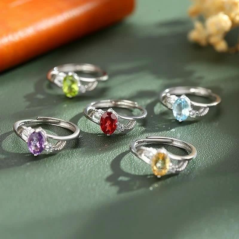 S925 Sterling Silver Natural Stone Ring for Women Japanese Style Elegant Crystal Band Adjustable Dainty Jewelry Daily Wear Gift for Girlfriend