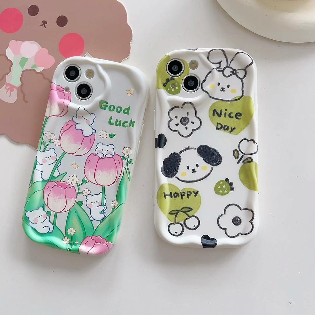 Cute Silicone Case for Tecno Spark 8C iPhone 15 14 Samsung A54 A34 Xiaomi Redmi Note 12 11 Pro Funda Cartoon Puppy Tulip Flower Cover Soft TPU Bumper