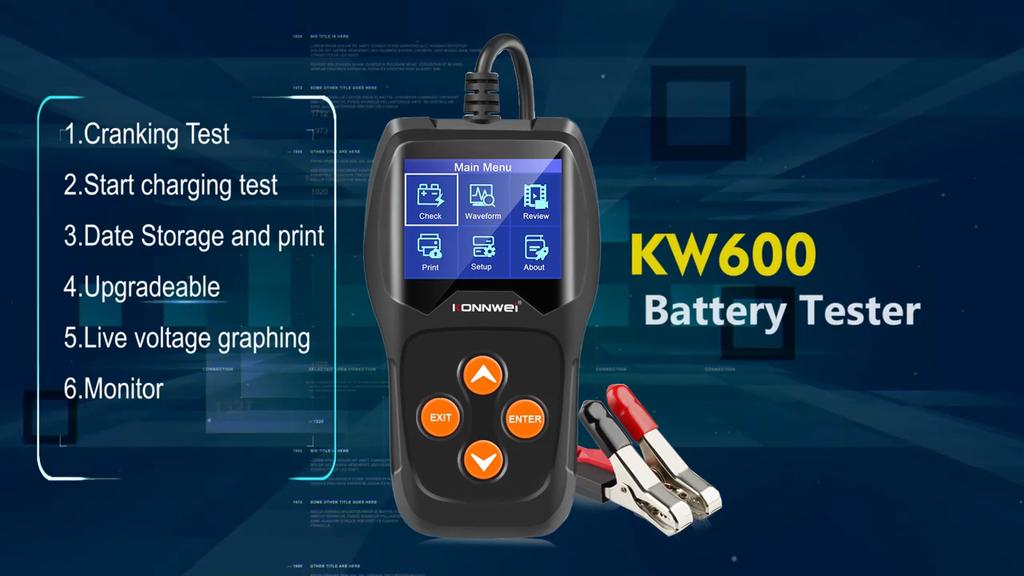 KONNWEI KW600 Car Battery Tester 12V 100 To 2000CCA 12 Volts Battery Tools for the Car Quick Cranking Charging Diagnostic