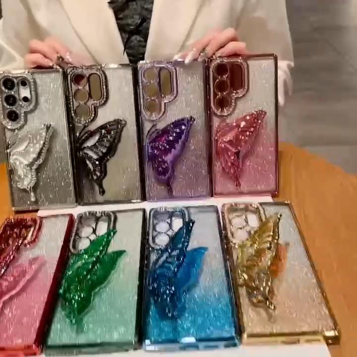 Модный держатель-бабочка с блестками для Samsung Galaxy S25 Ultra S24 FE S23 S22 Plus Diamond Cover