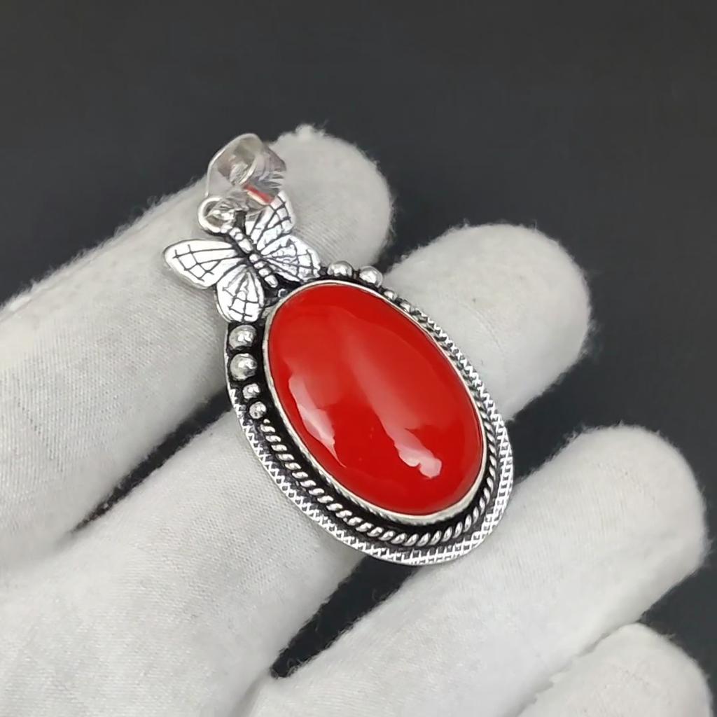 Серебряный кулон с натуральным красным кораллом из стерлингового серебра 925 пробы — дизайн в виде бабочки ручной работы, повседневные украшения, уникальный кулон в подарок на День отца