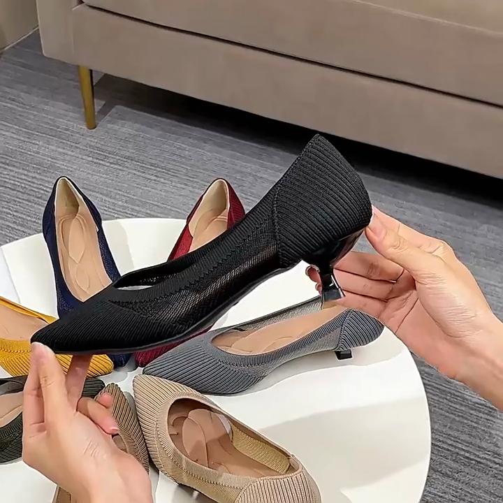 Pointed Toe Shallow Mouth Fabric Flat Bottom Women's Solid Color Knitted Soft Bottom Large Size 34-43