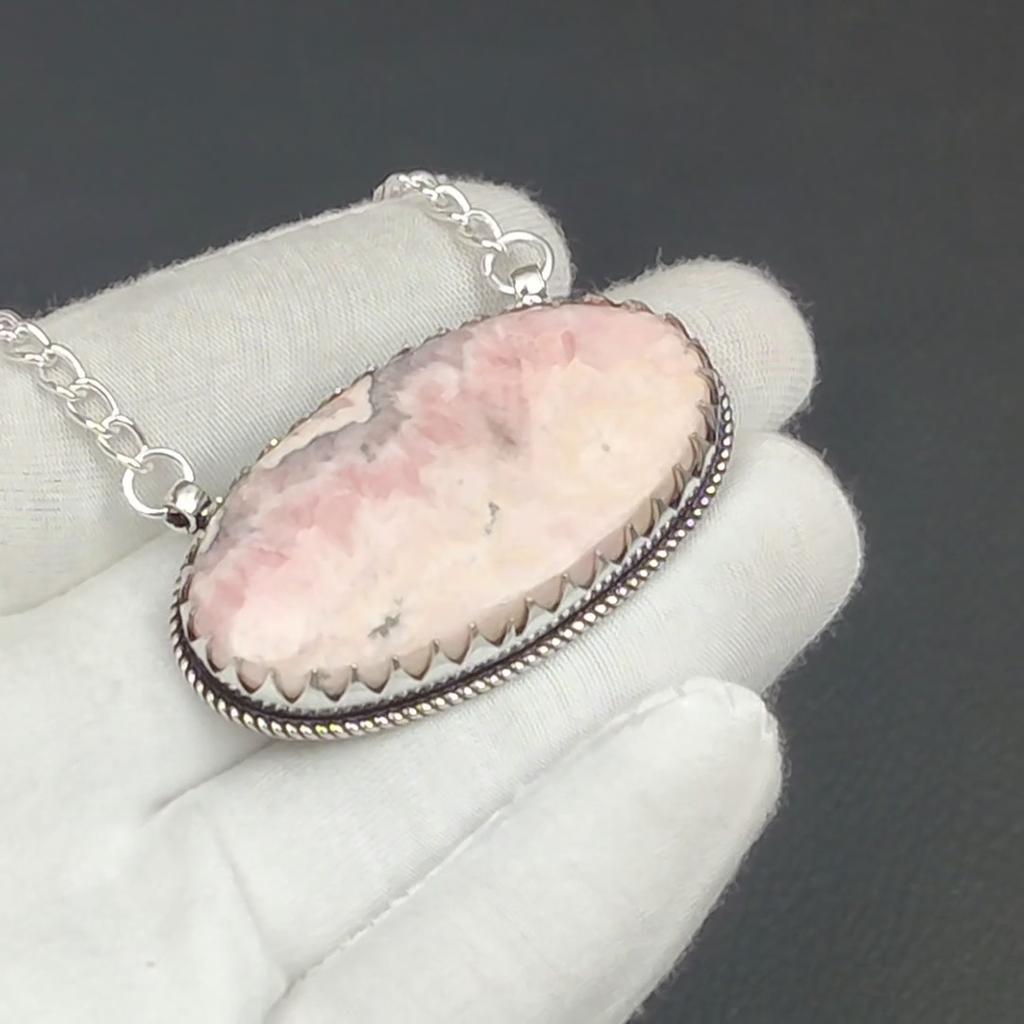 Natural Rhodochrosite Gemstone Jewelry Necklace, Rhodochrosite 925 Sterling Silver Charm Necklace For Wedding Gift, Necklace For Women