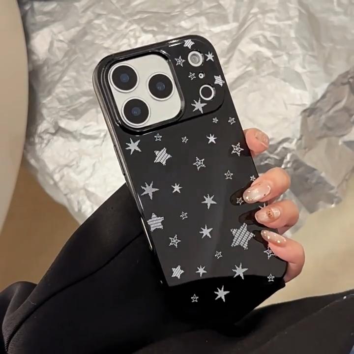 Черный чехол со серебряной звездой для iPhone 17 16 15 14 13 12 11 Air Pro Max 12 13 Plus Ударопрочный эстетичный чехол