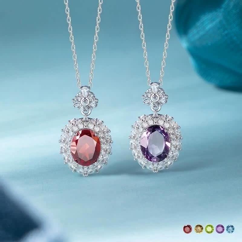 S925 Silver Necklace with Natural Gemstone/Garnet Pendant, Luxury Crystal Jewelry for Women
