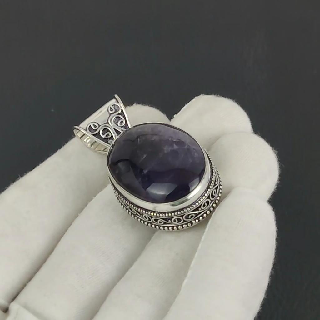 Серебряный кулон с натуральным аметистом из стерлингового серебра 925 пробы — овальный дизайн ручной работы, повседневное украшение, подарок на помолвку