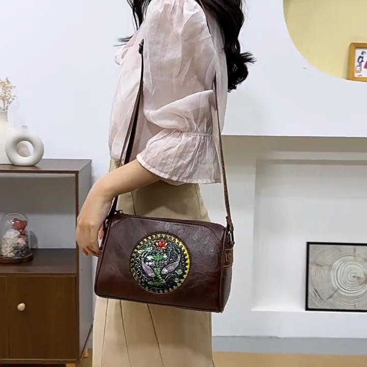 Retro Vintage Style Balck Brown Leather Crossbody Shoulder Bags For Women Casual Shopping Small Bag With Multi-Pockets