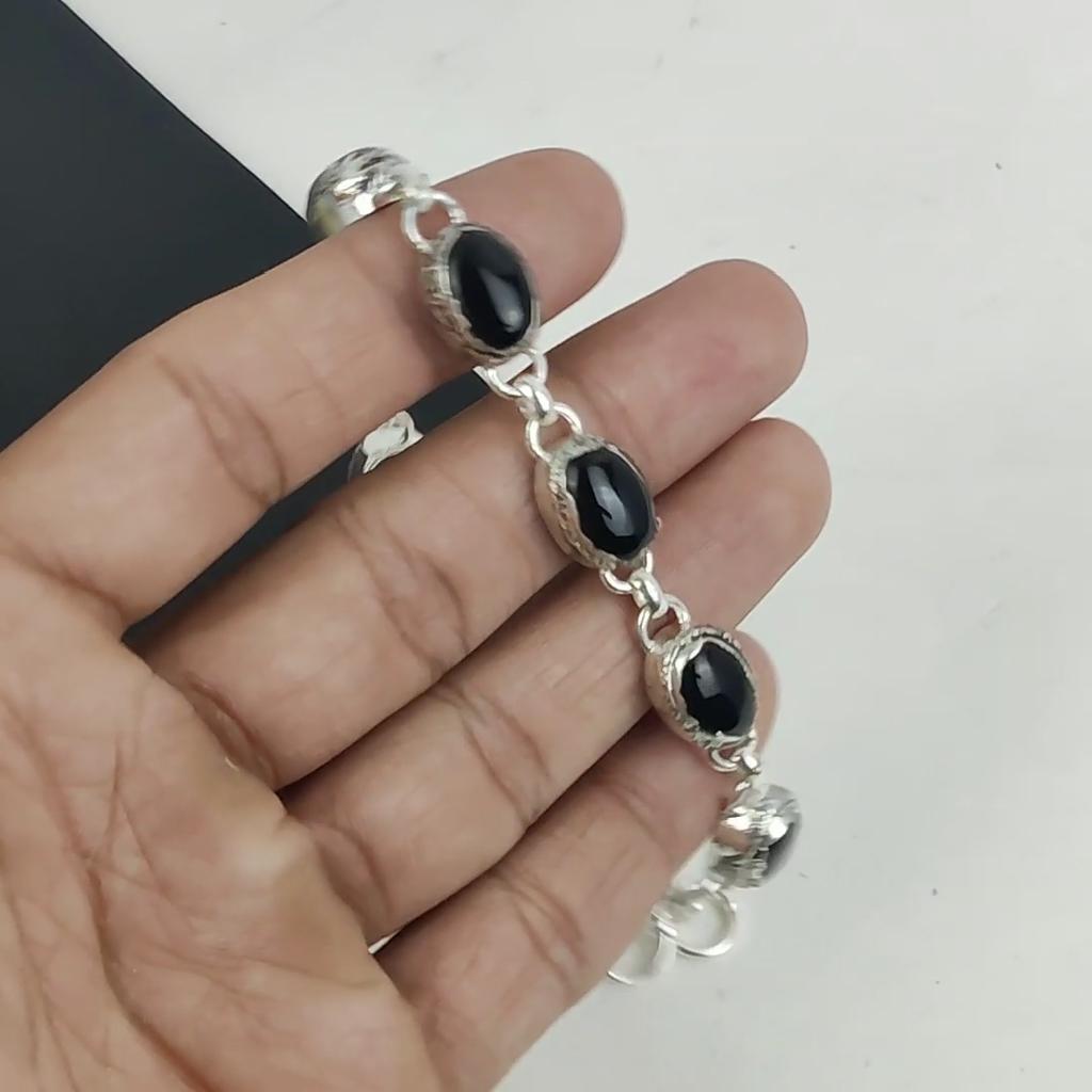 Dainty Black Onyx Gemstone Handmade 925 Sterling Silver Bracelet, Black Onyx Bracelet For Wife , Unisex Bracelet Birthday Gift For Her