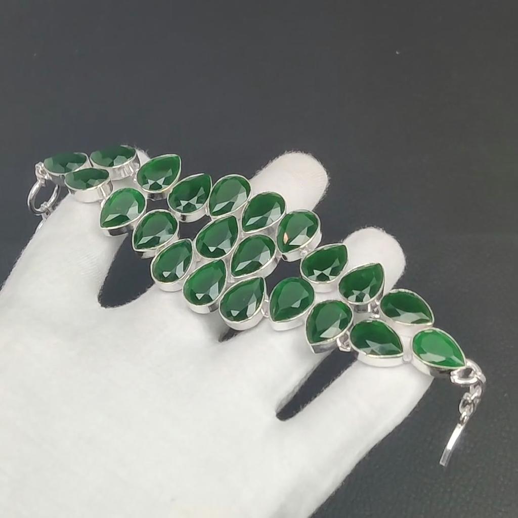 Браслет из стерлингового серебра 925 пробы ручной работы с изумрудным драгоценным камнем, серебряный браслет, изумрудный браслет для женщин, изумрудный браслет унисекс для подарков