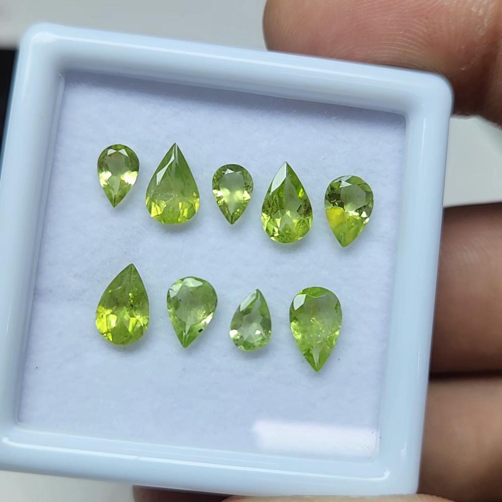 Pear Cut Natural Green Peridot Gemstone, 9 Pcs Lot, 6-8 mm Size, 4.80 Carat, Jewelry making Loose Stone.
