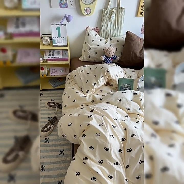 Washed Cotton Four-piece Set, Small Fresh Quilt Cover, Dormitory Bed Sheet Three-piece Set, Bedding