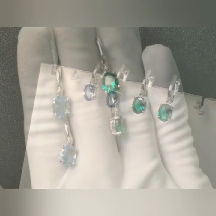 Овальные зеленые небесно-голубые кубические циркониевые серьги-подвески из серебра 925 пробы серьги-подвески для женщин