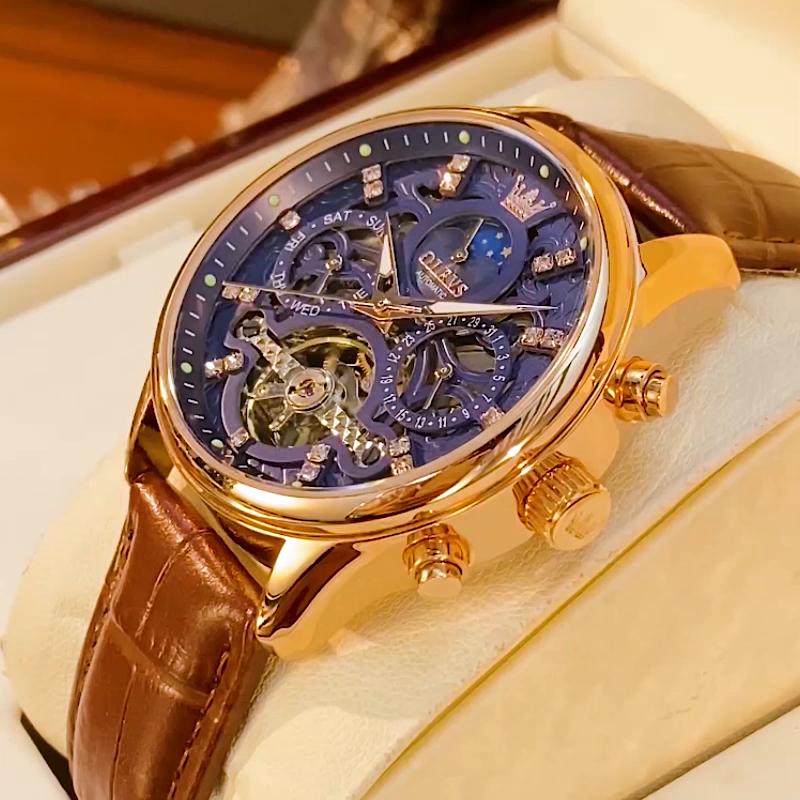 OLEVS 6658 With Gift Box Multi-function Night Light Hollow Perspective Flywheel Men's Watch Men's Watch