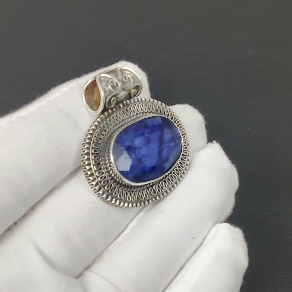 Изящный серебряный кулон с синим сапфиром и драгоценным камнем из стерлингового серебра 925 пробы — дизайн ручной работы, повседневные украшения, антикварные кулоны, подарки на день рождения для любимых