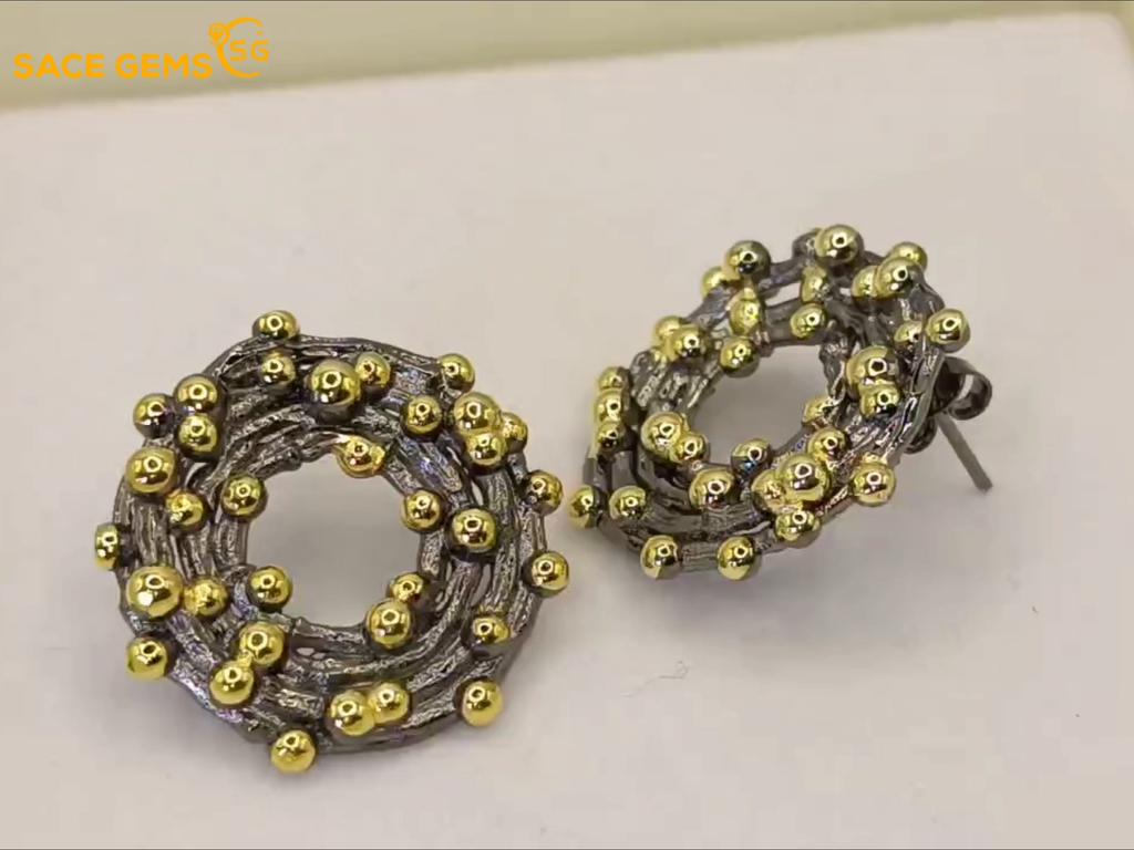 Sace Gems Этнические винтажные серьги, роскошные двухцветные серьги-гвоздики для женщин, модные ювелирные изделия