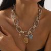 N12566 Европейский и американский преувеличенный темперамент популярное ожерелье из цепочки-твист ZA та же монета сплав кулон цепочка для ключицы