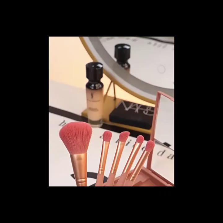 Portable Pink Five-piece Makeup Brush Set Soft Fur Skin-Friendly Foundation Brush Eyeshadow Brush Lip Brush Multi-functional Long-lasting Makeup