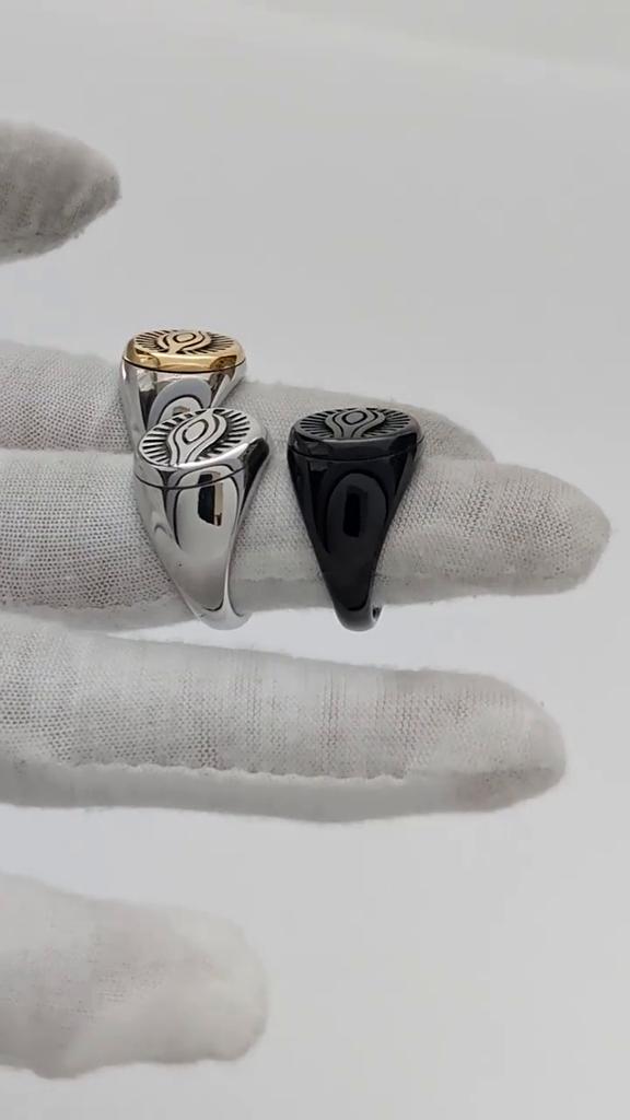 Fashion Retro Devil's Eye Men's Stainless Steel Ring Vintage Personalised Titanium Jewellery Accessories Two Colours Splicing Design Boy Finger Ring