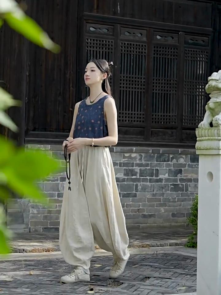 Johnature Женские винтажные высококачественные шаровары, однотонные свободные осенние брюки с эластичной резинкой на талии