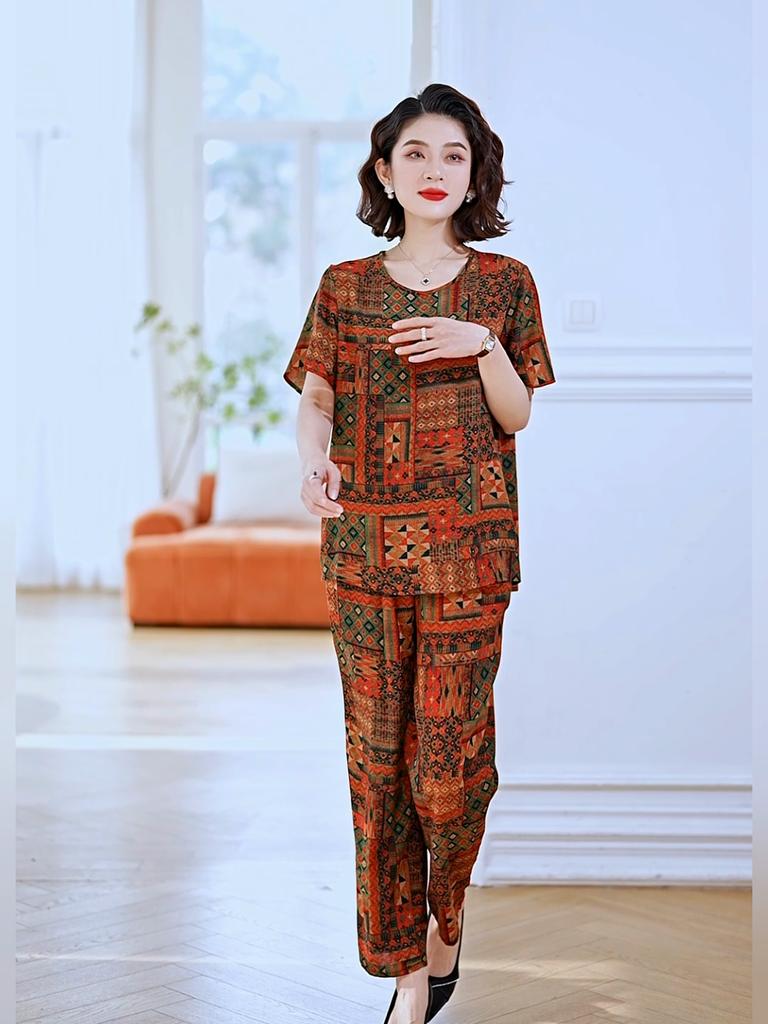 Элегантные комплекты из 2 предметов больших размеров, женские комплекты, летние винтажные комплекты с широкими штанинами и брюками с принтом