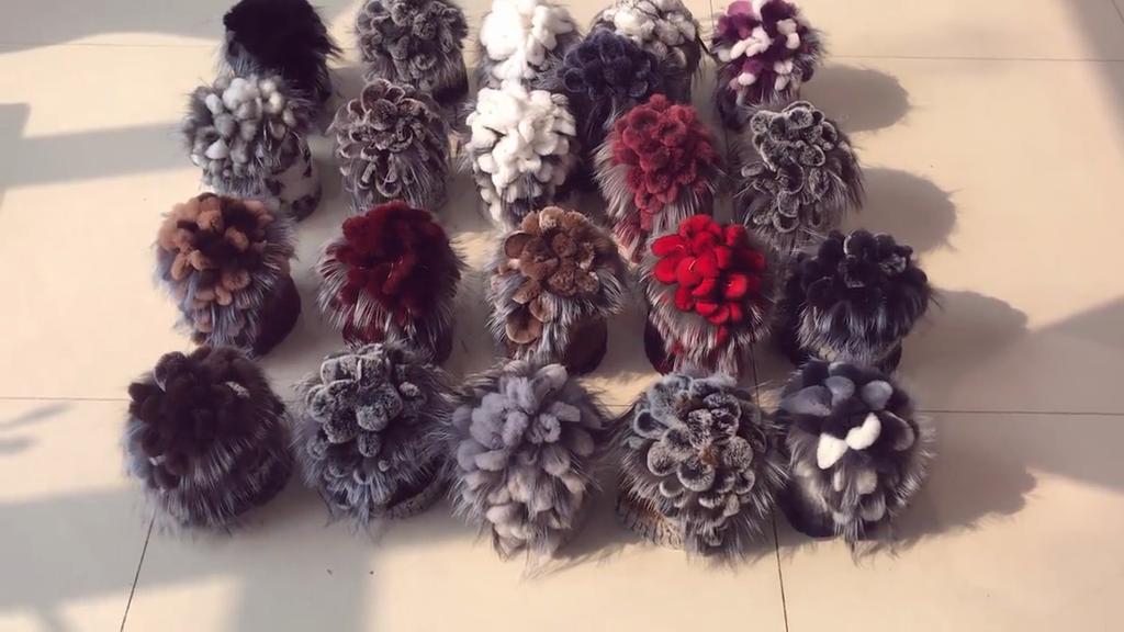 Winter Women Good Elasticity Real Rex Rabbit Fur Hats with Silver Fox Fur Lady Outdoor Warm Knitted Genuine Rex Rabbit Fur Cap