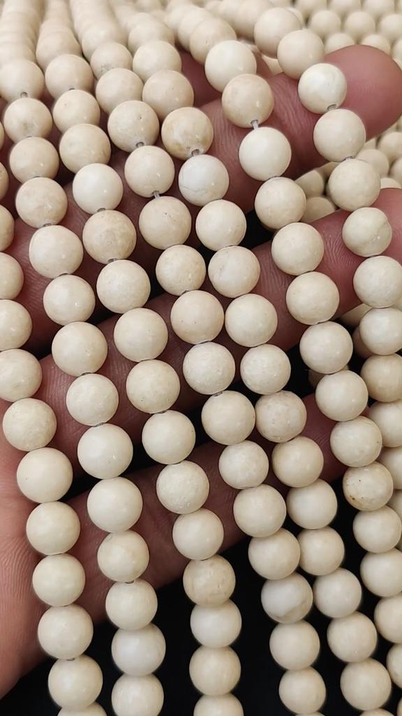 Natural Matt Fossil Jasper River Stone Beads, 6mm 8mm 10mm Size Beads, Tan Beige Cream Beads, 14-15 Inch Strands Beads.