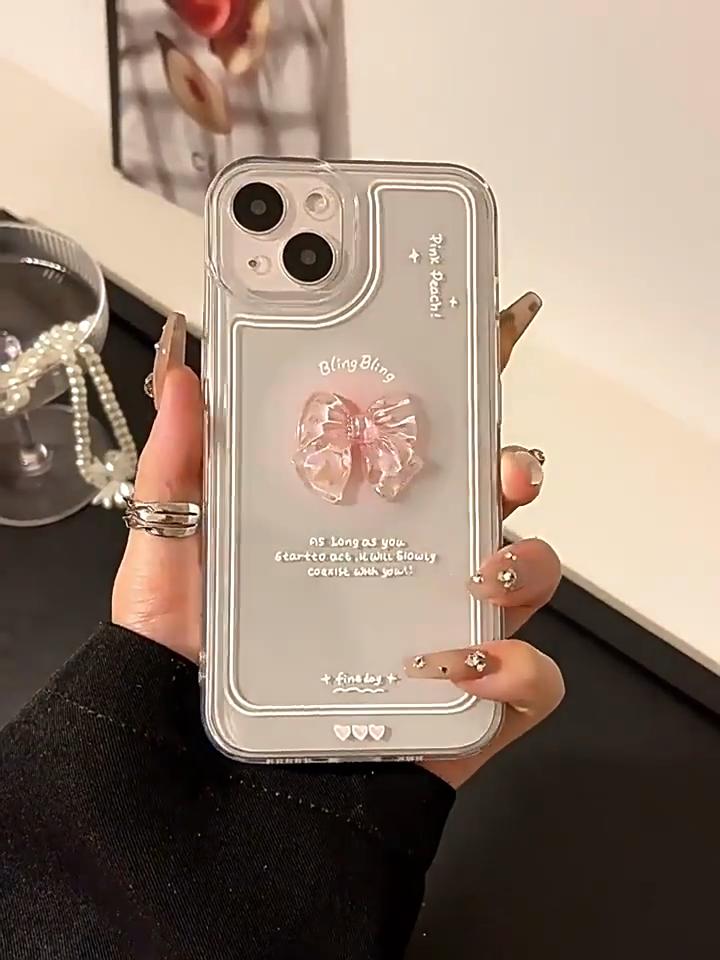 3D Розовый Бант Чехол для IPhone 16 Pro Max, Apple 14 Plus Прозрачный 15 Pro Фея 17 Чехол