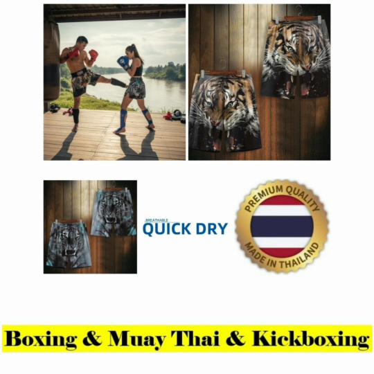 Tiger Head Black Blue Boxing Muay Thai Kickboxing Training Shorts Print Martial Art Boxer Unisex Men Women Kid Fighting Fitness Sport Gym Workout