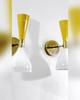 Mid Century Italian Brass Diabolo Wall Sconce Pair - Mustard & White