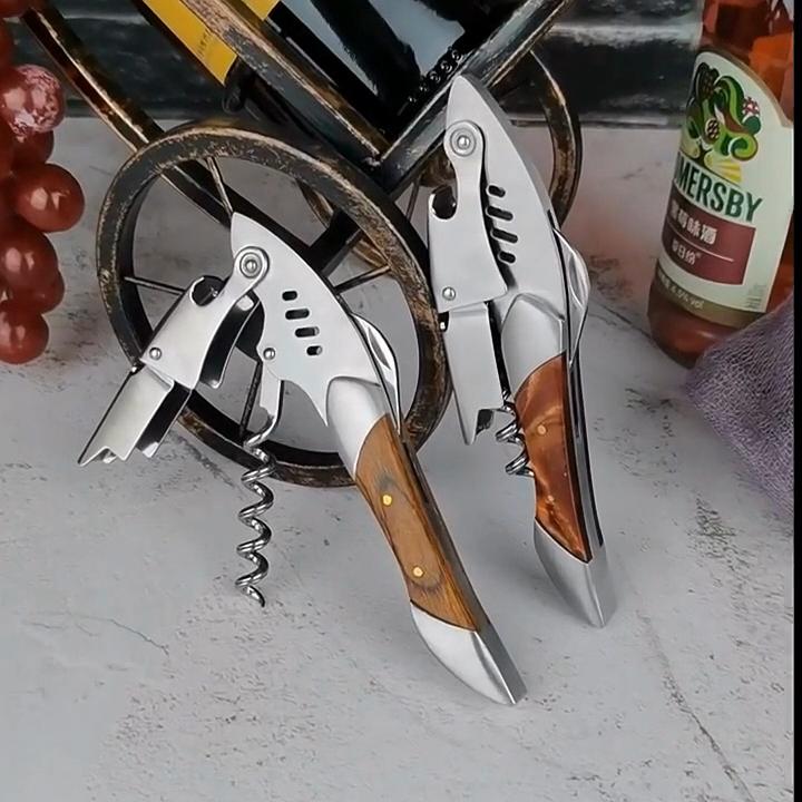 Штопор официанта, Открывалка для винных бутылок, Сверхпрочная нержавеющая сталь, Рукоятка из палисандра, Винный ключ в форме акулы, Подарок для официантов, барменов, сомелье