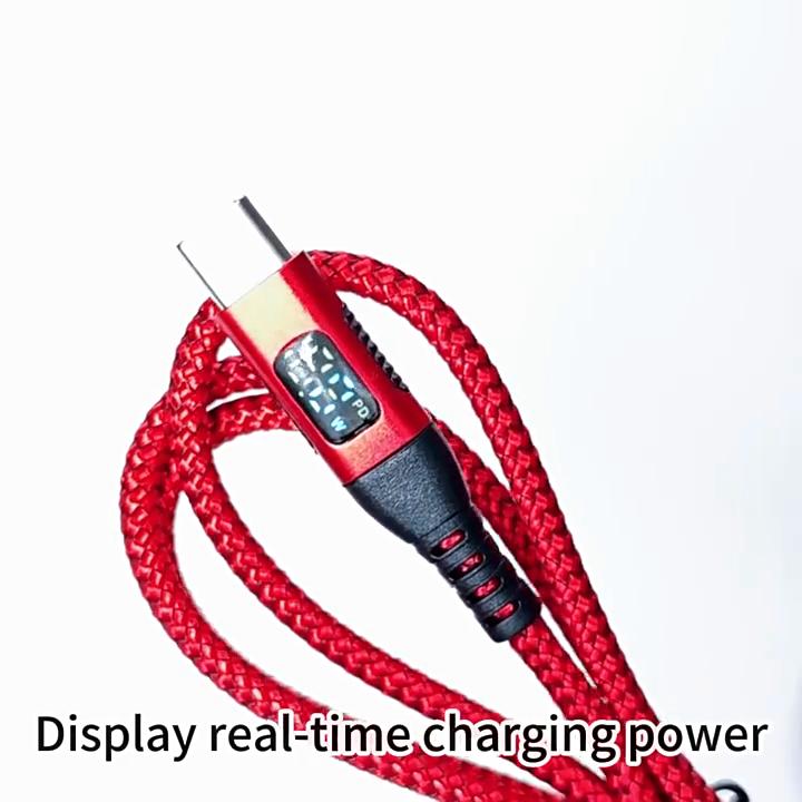 Сверхбыстрый зарядный кабель 60/100 Вт, 6 А, двойной Type-C, со светодиодным цифровым дисплеем – Совместим с Samsung, Apple, Xiaomi и PD-зарядными устройствами