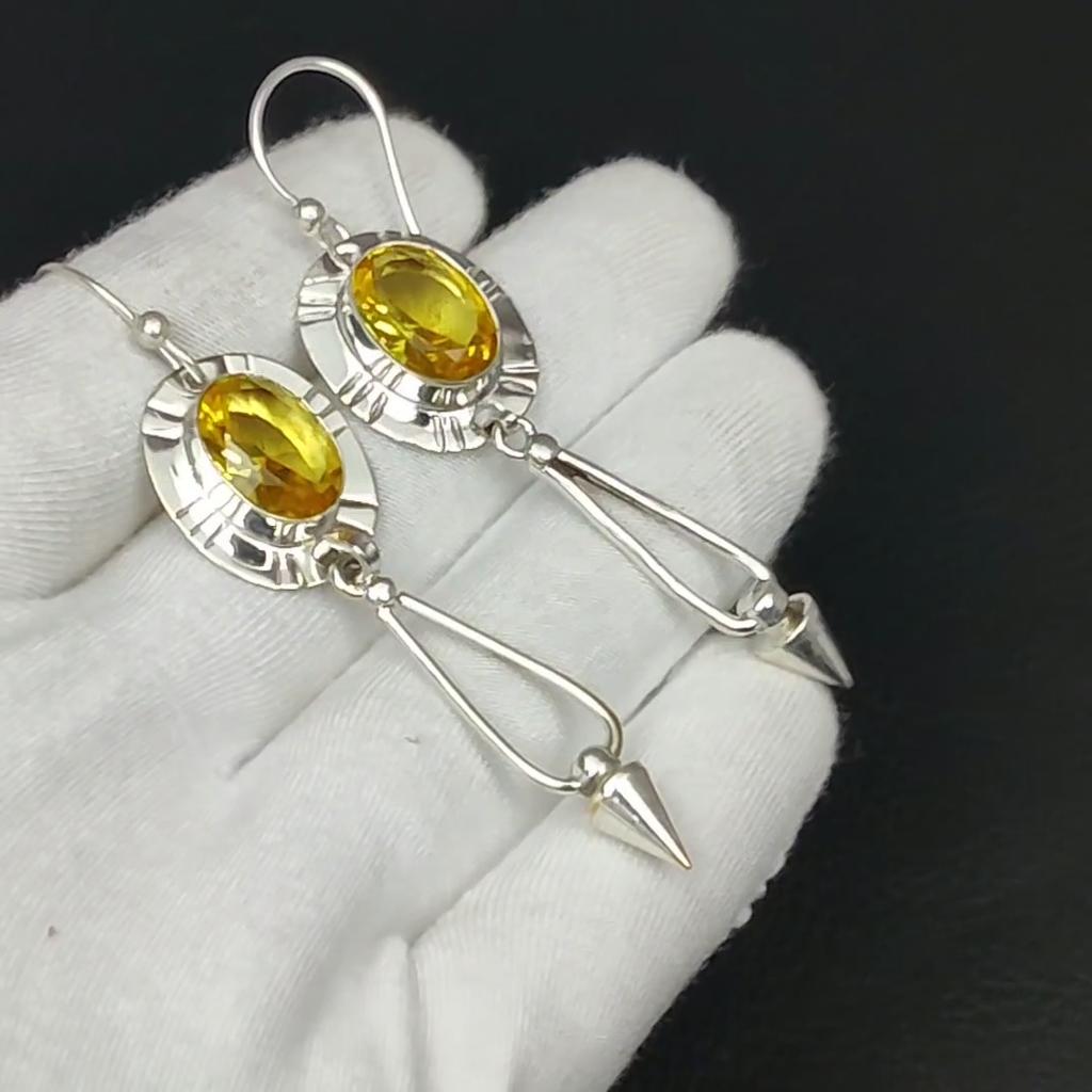 Citrine Gemstone Earring, Citrine Silver Earring, Oval Gemstone Earring, 925 Sterling Silver Earring, Gemstone Earring, Meditation Earring