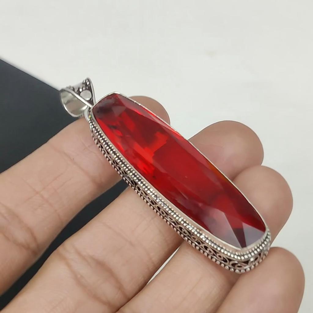 Длинный серебряный кулон с красным гранатом и драгоценным камнем из серебра 925 пробы — дизайн ручной работы, повседневные украшения, уникальные подарочные украшения с красным гранатом для вечеринок