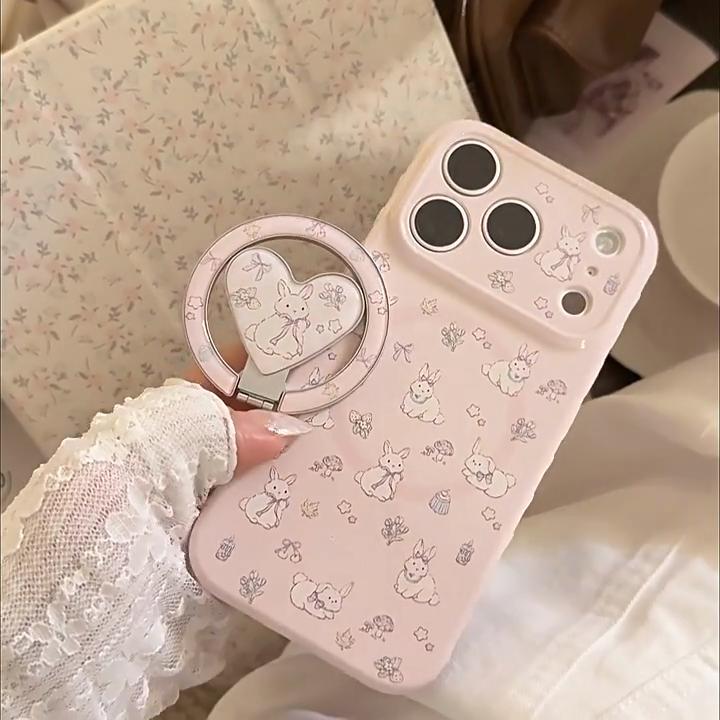 Милый Чехол-Сердечко с Кроликом на Магнитах для iPhone 16, iPhone 17 и iPhone 17 Pro Max