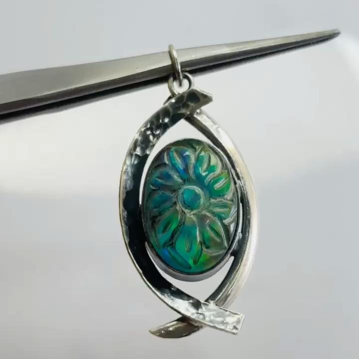 Natural Opal Pendant 41 ct Brazilian Multi-Color Oval Cut 925 Sterling Silver October Birthstone