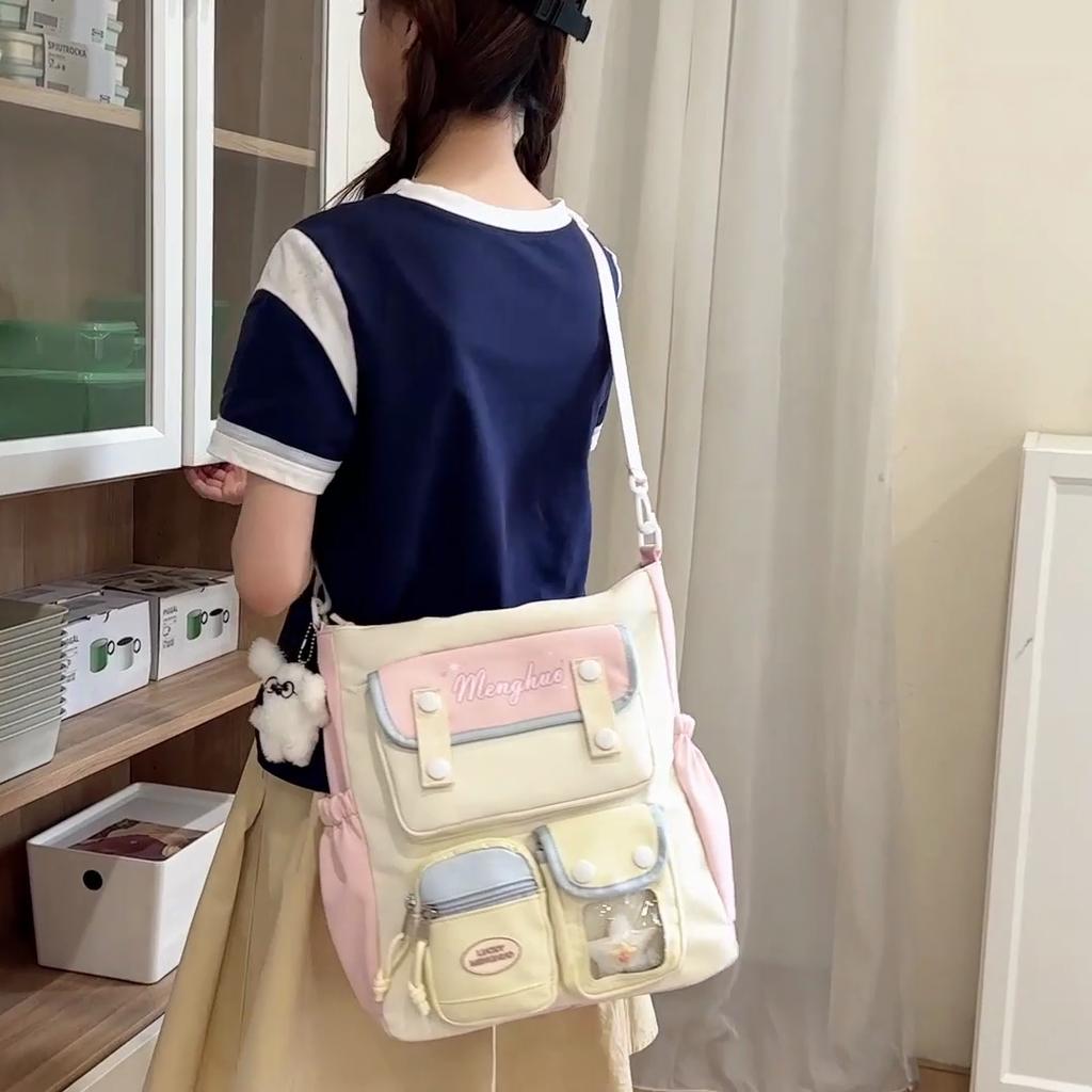 Сумка кроссбоди с цветными блоками, женская сумка на плечо в студенческом стиле, сумка-тоут большой вместимости для учеников средней школы