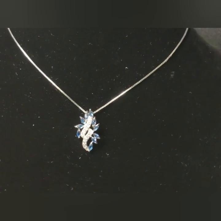 Umcho Pendants Necklace For Women Blue Sapphire Leaf Gemstone Wedding Jewelry with Chain