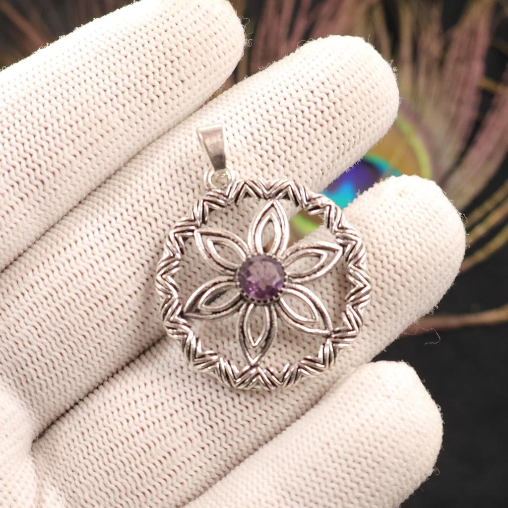Amethyst Gemstone 925 Sterling Silver Jewelry Pendant 1.48" Mother's Day Gift CP-29-4