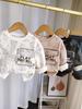 Комплект из 2 предметов с длинным рукавом для мальчиков, 0-5 лет Детская флисовая толстовка с английским принтом + джинсовые брюки