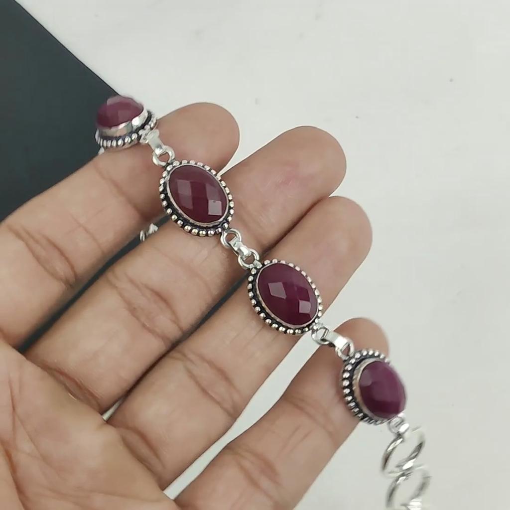 Изящный браслет из драгоценных камней кашмирского рубина ручной работы из стерлингового серебра 925 пробы, браслет из кашмирского рубина для жены, браслет унисекс, подарок на помолвку