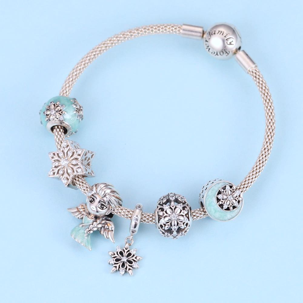 WOSTU Carved Snowflakes Pendant Charm Authentic 925 Sterling Silver Bead for 3MM Original Silver Bracelet Necklace Jewelry