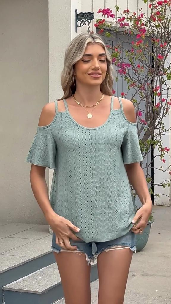 YYFS Women's Fashion Casual Summer Spring Solid Color Print Short Sleeve U-Neck Blouses & Shirts