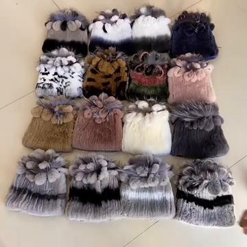 New Winter Real Rabbit Fur Beanies Hat Women 100% Genuine Real Rex Rabbit Hat Good Elastic Knitted Rex Rabbit Fur Caps