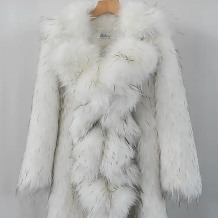 New Winter Imitation Raccoon Hair Ruffle Edge Knee Fur Coat Women's Long Fashion Fox Fur Coat