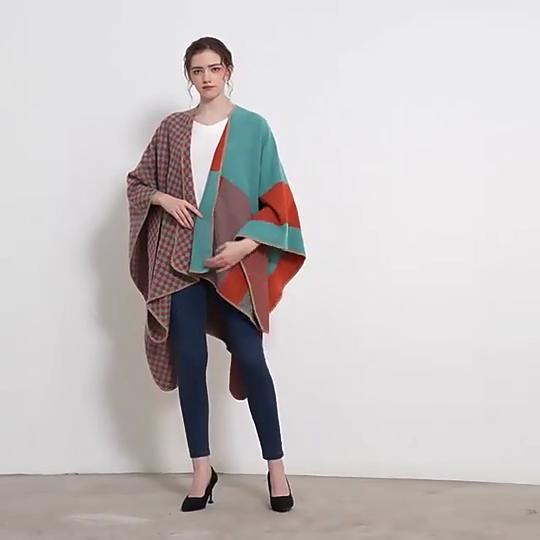 European and American Style Women's Scarf Fashion Leopard Shawl Autumn and Winter Pashmina Large Split Cape Thicken Warm Cloak