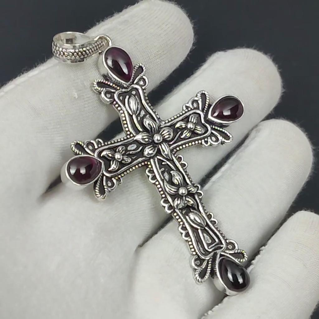 Кулон с розовым аметистом и драгоценным камнем Розовый аметист, натуральный драгоценный камень, подвеска-крест из стерлингового серебра 925 пробы ручной работы для подарков, подвеска для ее ювелирных изделий