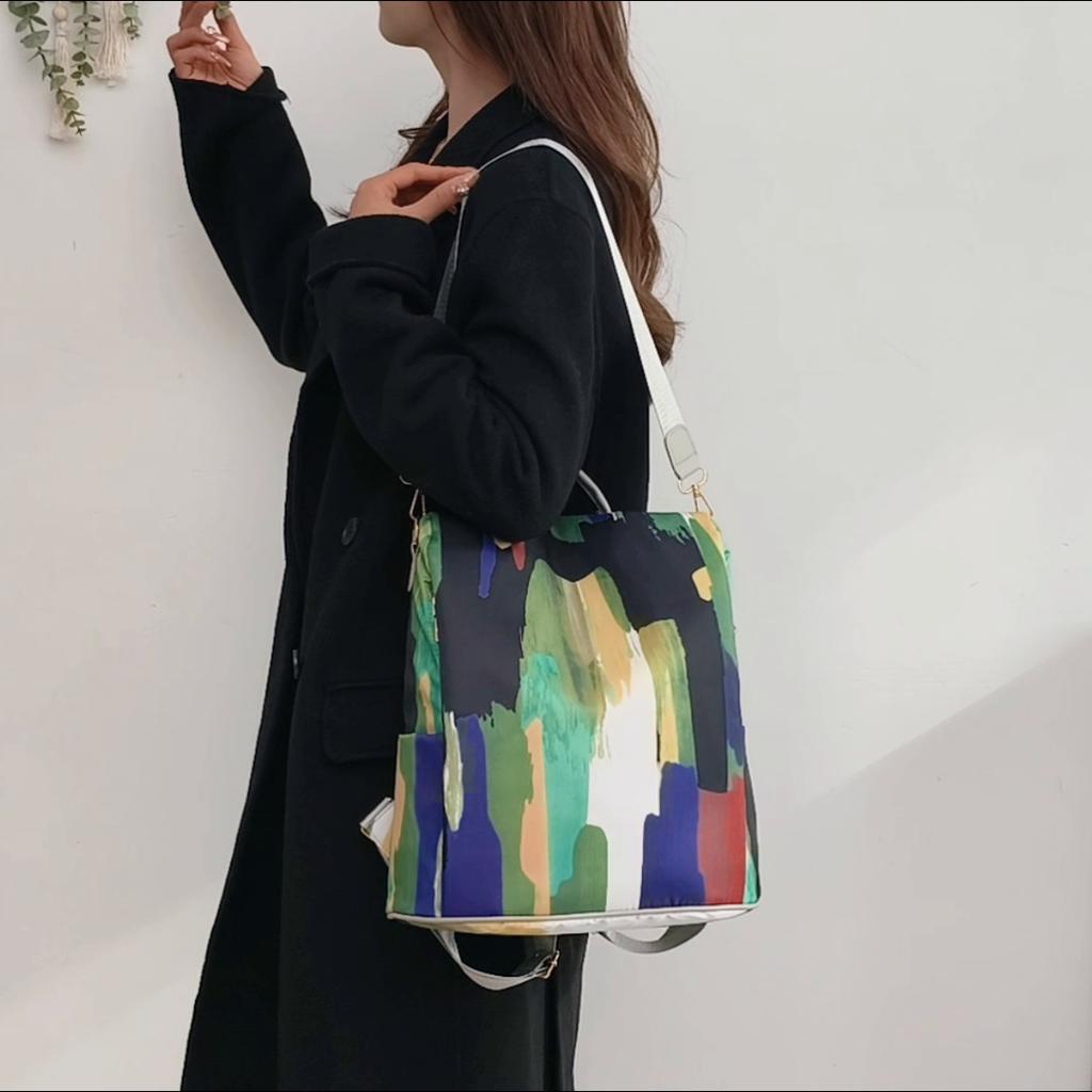 Anti-Theft Backpack Women's Multi-Use Shoulder Bag Colourful Print Travel Lightweight Oxford Women's Bag