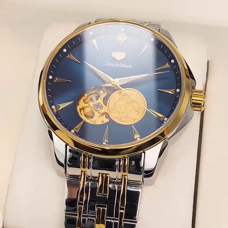 JINSHIDUN Новые деловые и развлекательные мужские часы полностью автоматические механические часы Pixiu Hollow Tourbillon модные трендовые высококачественные мужские часы
