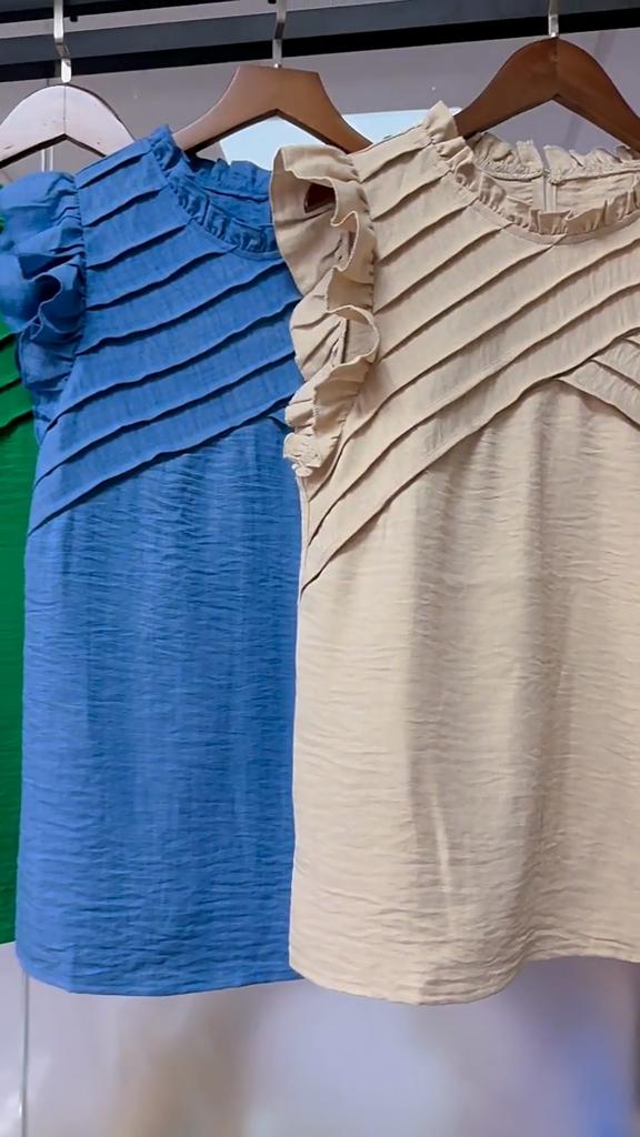 New Summer Tops Women Vintage Casual Loose Blouses for Women Elegant Pleated Ruffled Short Sleeve Shirt Woman Fashion Solid Pullover Blouse 26597